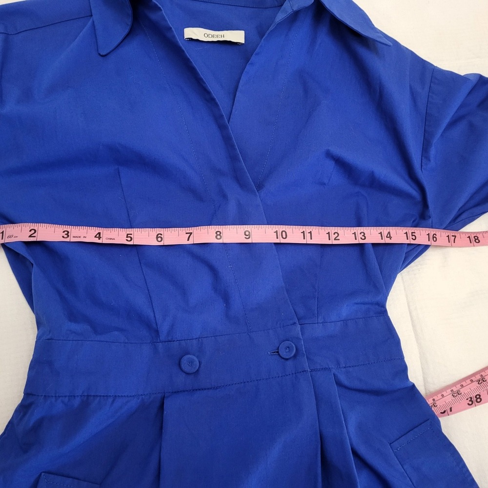 Odeeh Cobalt Blue Cotton Fit Flare Midi Dress Short Sleeve Size 32 / XS - Picture 7 of 9